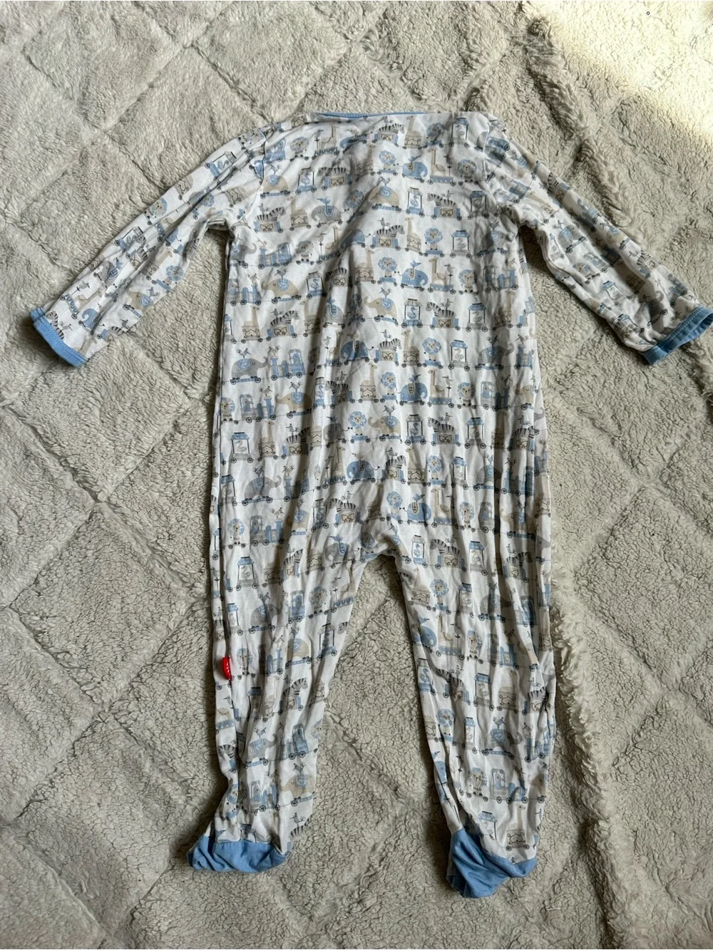 Magnetic Me | Blue and White Taj Express Footie | Size 6-9 months